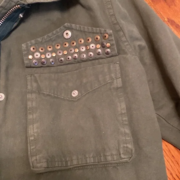 BB Dakota Tawny Stud Trim Olive Green Army Utility Cargo Jacket Military - Picture 8 of 16